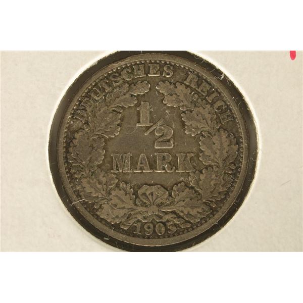 1905-F GERMAN SILVER 1/2 MARK