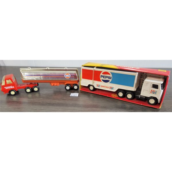 LOT OF 2 - BUDDY L PEPSI-COLA TRUCK W/ TRAILER & TONKA GULF TANKER TRUCK