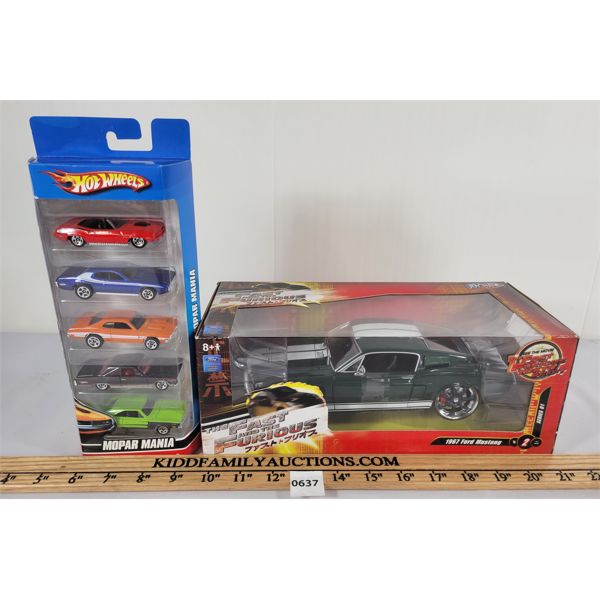 LOT OF 2 - FAST & FURIOUS 1967 FORD MUSTANG & HOT WHEELS MOPAR MANIA - NIB