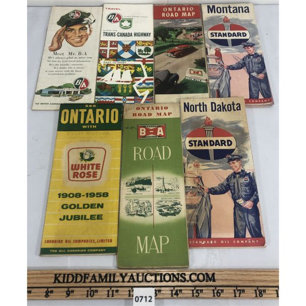 LOT OF 7 - ROAD MAPS - INCL B/A, WHITE ROSE ETC.