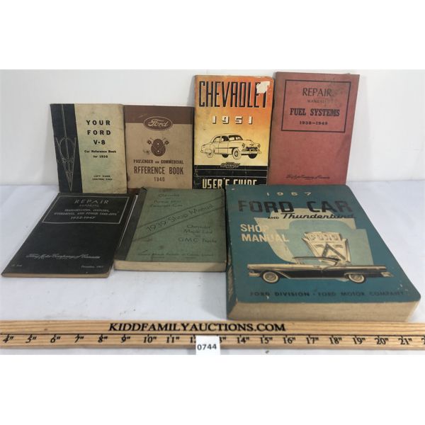 LOT OF 7 - AUTOMOTIVE MANUALS - INCL 1957 THUNDERBIRD, 1951 CHEVY, 1939 GMC TRUCKS ETC.