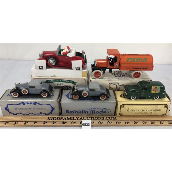 LOT OF 5 - ERTL, BROOKLIN MODEL AND EASTWOOD COMPANY COLLECTORS CARS