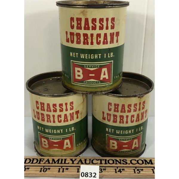 LOT OF 3 - B-A BOWTIE 1LB CHASIS LUBRICANT CANS