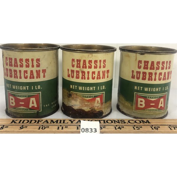 LOT OF 3 - B-A BOWTIE 1LB CHASIS LUBRICANT CANS