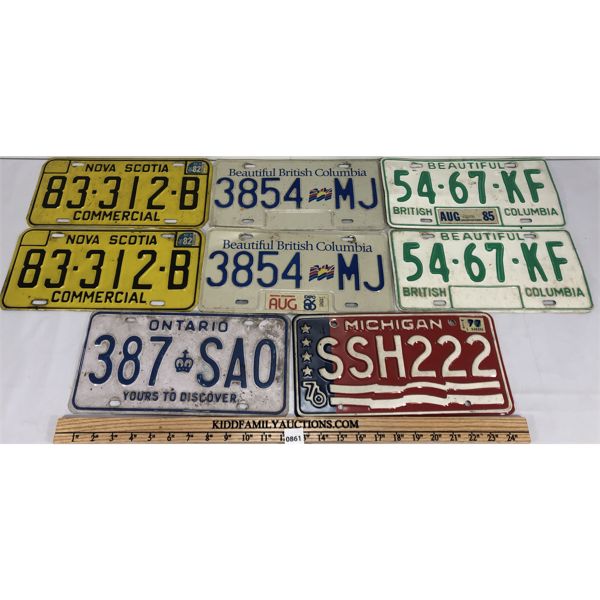 LOT OF 8 - CANADIAN AND US LICENSE PLATES - INCL NOVA SCOTIA PAIR