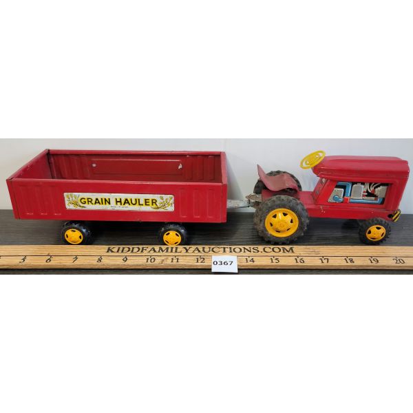 SSS JAPAN TIN FRICTION TRACTOR W/ GRAIN HAULER