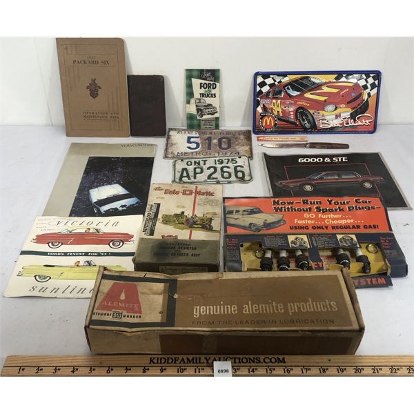 JOB LOT - MISC AUTOMOTIVE COLLECTIBLES - INCL 1936 TORONTO HANDBOOK, 1974 REFRESHMENT PLATE ETC.