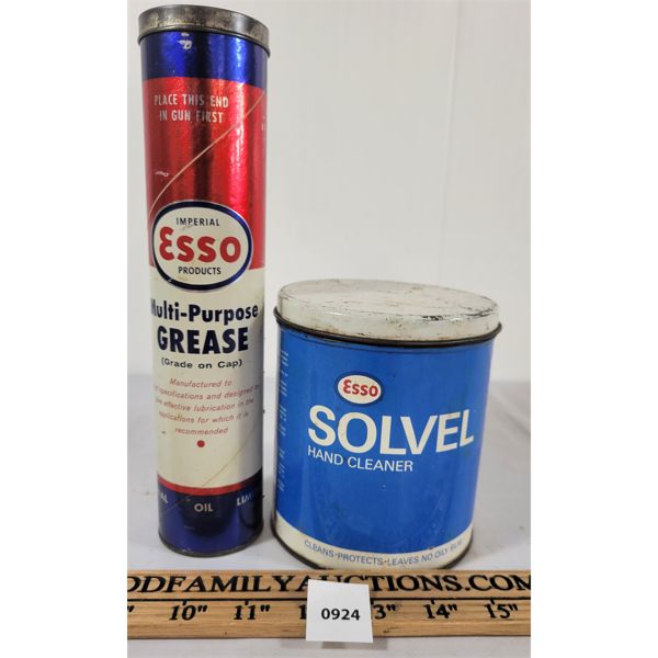 LOT OF 2 - ESSO GREASE TUBE AND SOLVENT CAN