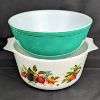 Image 1 : Vintage Pyrex Milk Glass Vegetable Casserole  & Green Pyrex Primary Mixing Bowl