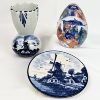 Image 1 : Set of 2 Delft Blue Porcelain Items & Hand Blown Glass Dolphin Paperweight