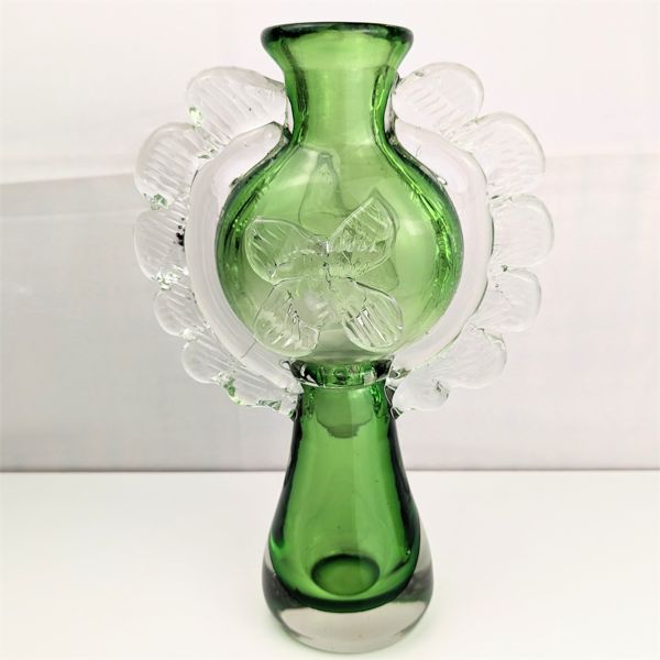 Vintage USSR Handblown Glass Green Vase 11.5"