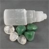 Image 3 : Selenite Tower With 3 Polished Clear Quartz & 3 Aventurine Stones 
