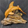 Image 2 : Set of 3 Dolphin Statues - Wood & Horn