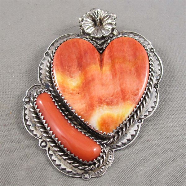 Sterling Silver Navajo Spiny Orange Oyster Brooch by Silver Cloud