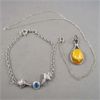 Image 1 : Lot of 3 Sterling Silver Jewelry - Necklace, Bracelet and possible Amber Pendant?