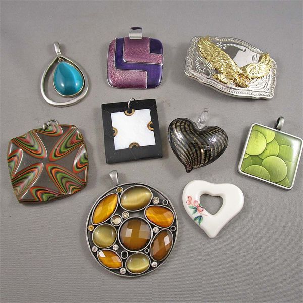 Set of 8 Vintage Pendants and Eagle Belt Buckle