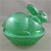 Image 1 : Vintage Green Glass Bunny Rabbit on Nest Covered Candy Dish