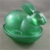 Image 2 : Vintage Green Glass Bunny Rabbit on Nest Covered Candy Dish
