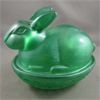 Image 3 : Vintage Green Glass Bunny Rabbit on Nest Covered Candy Dish
