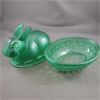 Image 4 : Vintage Green Glass Bunny Rabbit on Nest Covered Candy Dish