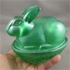 Image 5 : Vintage Green Glass Bunny Rabbit on Nest Covered Candy Dish