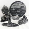 Image 1 : Set of 4 Faux Soapstone Sculptures by Wolf Originals & 1 Etched Stone Plate