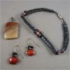 Image 1 : Hematite Anklet, Agate Wire Wrapped Pendant & Red Jasper Bear Earrings