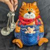 Image 1 : Denim Cat Cookie Jar & Set of Kitty Measuring Spoons