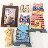 Image 1 : Set of 4 Cat Figurines and a Cat Picture Frame