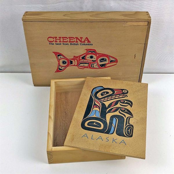 Set of 2 Vintage Salmon Boxes With West Coast Haida Art Work