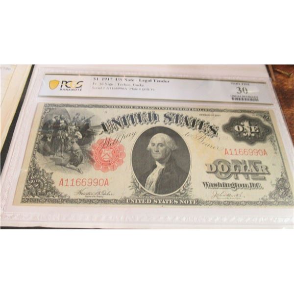 1917 $1.00 US NOTE LEGAL TENDER VERY FINE 30 PCGS