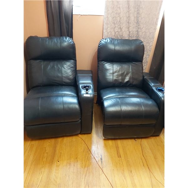2 Power Reclining Leather Look Chairs.  Upholstry has Scratches and Wear (both tested)
