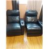 Image 1 : 2 Power Reclining Leather Look Chairs.  Upholstry has Scratches and Wear (both tested)