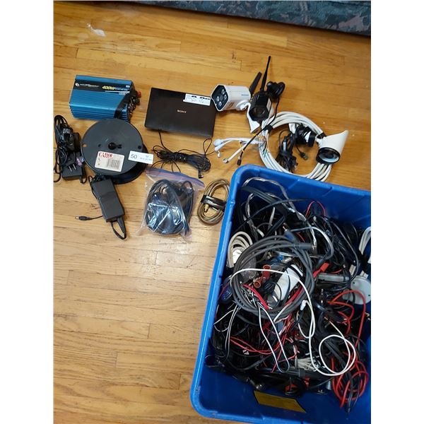 Surprise Tote of Electronic Items including, Cords, Wire, Cameras & More (Not Tested)