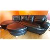 Image 1 : Half Sectional Leather Look Couch with Ottoman  Approx 106 Long x 30 High x with Ottoman 63 Deep