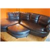 Image 2 : Half Sectional Leather Look Couch with Ottoman  Approx 106 Long x 30 High x with Ottoman 63 Deep