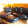 Image 3 : Half Sectional Leather Look Couch with Ottoman  Approx 106 Long x 30 High x with Ottoman 63 Deep