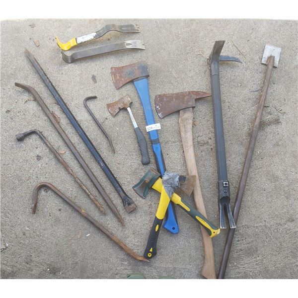 Collection of Axes, Crowbars, & More