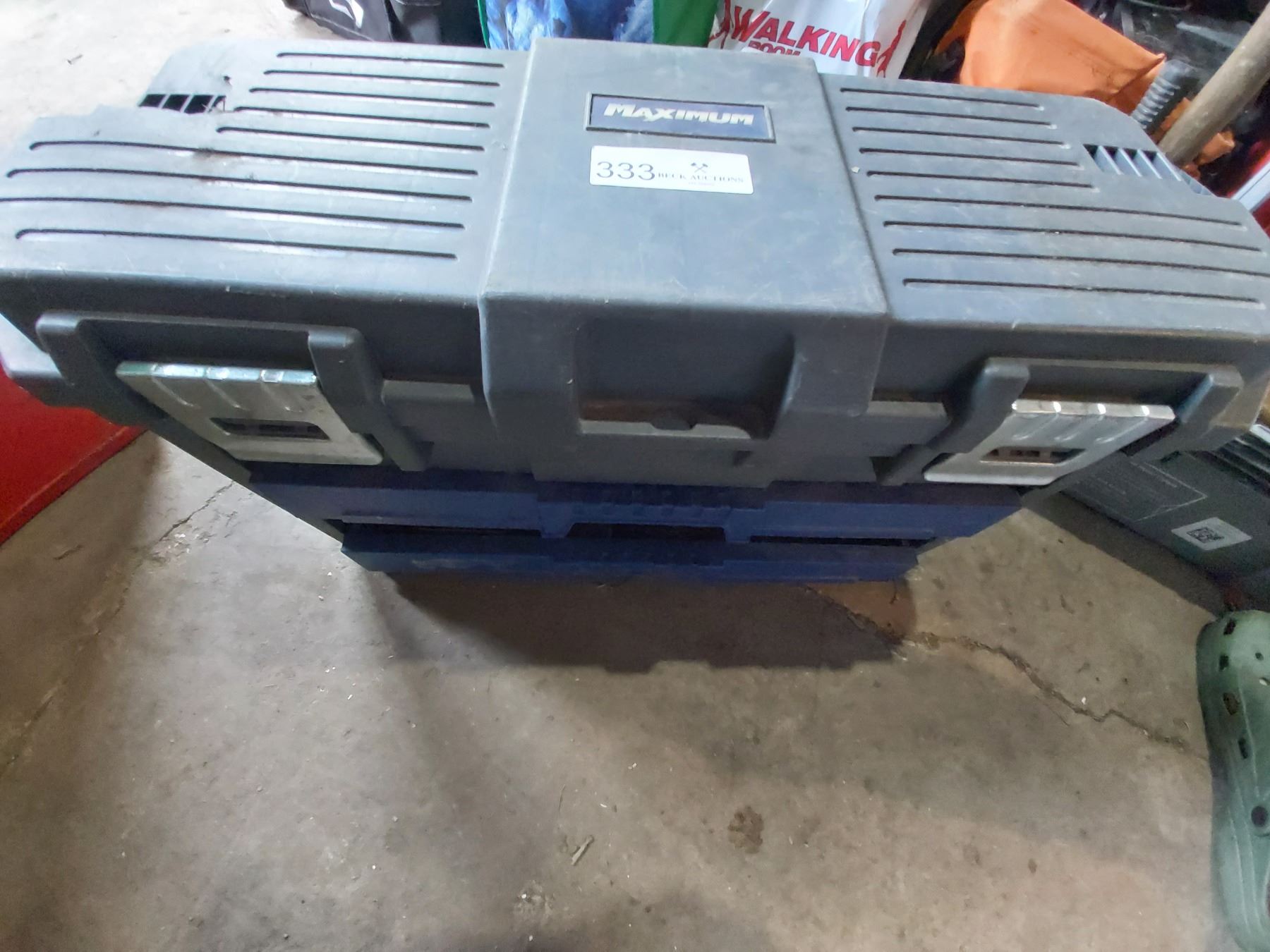 Maximim Hard Shell Tool Box with Assorted Tools (Top of Box is Cracked ...