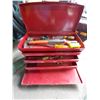 Image 2 : Red Metal Tool Box with Assorted Tools (Has some dents)