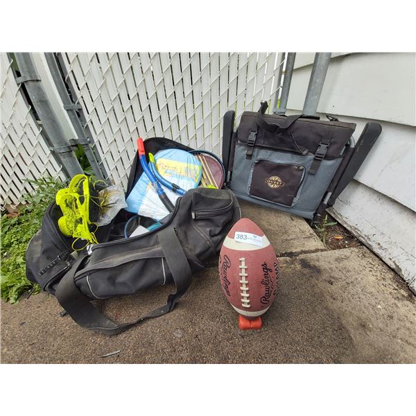 Assorted Sporting Supplies, & Quest Sports Chair with Shoulder Strap