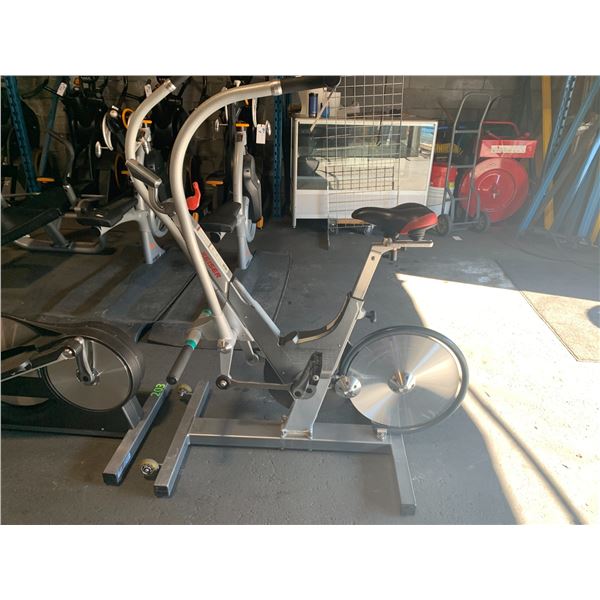 KEISER M3 COMMERCIAL SPIN BIKE / CROSSTRAINER WITH BLACK SEAT, RED TENSION HANDLE, & DIGITAL