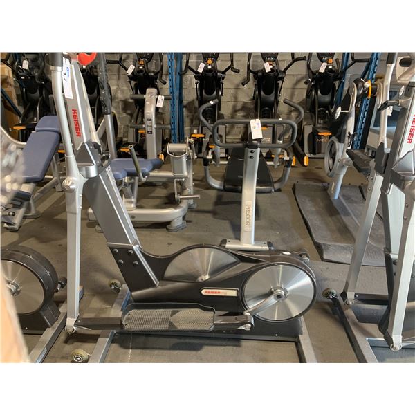 KEISER M3 COMMERCIAL SPIN BIKE / CROSSTRAINER WITH BLACK SEAT, RED TENSION HANDLE, & DIGITAL