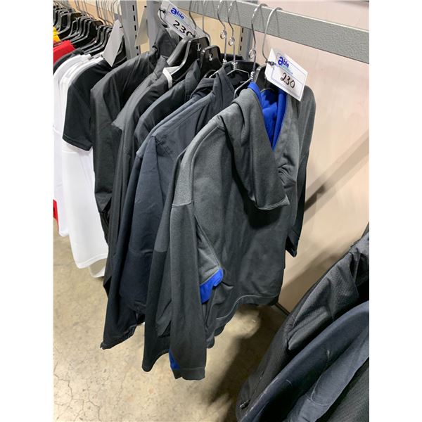 LOT OF ASSORTED BLACK POLYESTER COATS IN VARIOUS SIZES