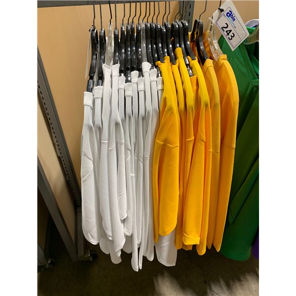 LOT OF YELLOW & WHITE PRACTICE JERSEYS IN VARIOUS SIZES