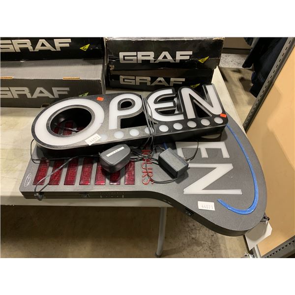 ELECTRIC LED OPEN SIGNS WITH BUSINESS HOURS & CORD, & ELECTRIC LED OPEN SIGN WITH CORD