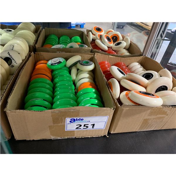 LOT OF ASSORTED ROLLER SKATE WHEELS IN VARIOUS SIZES & COLOURS