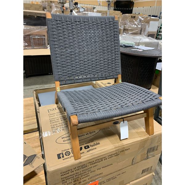 PAIR OF PATIOFLARE WOOD GRAIN & GREY COSTA RICA WOVEN OUTDOOR PATIO CHAIR **IN BOX**