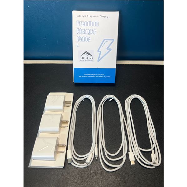 Lot of 3 Premium Fast-Charge Cables for Apple Devices - 3 Pack of Blocks/Cords