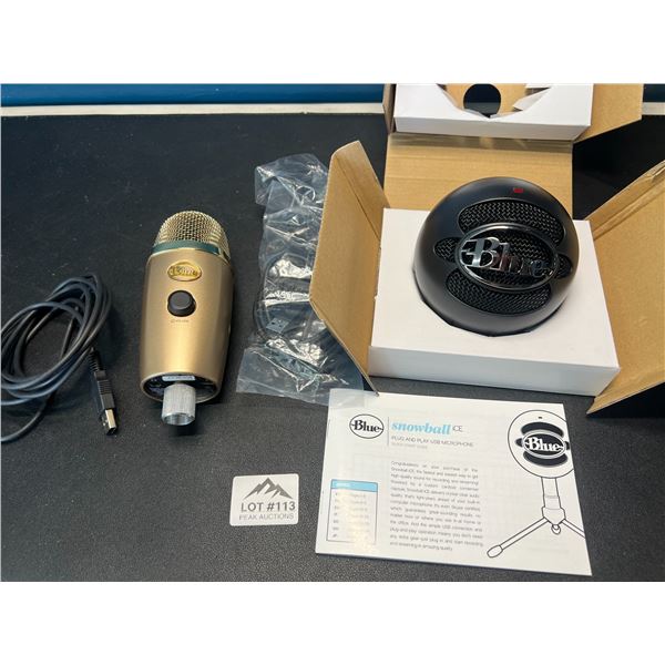 Lot of 2 Assorted Microphones - Yeti Blue (Gold) & Snowball Ice (Open Box)
